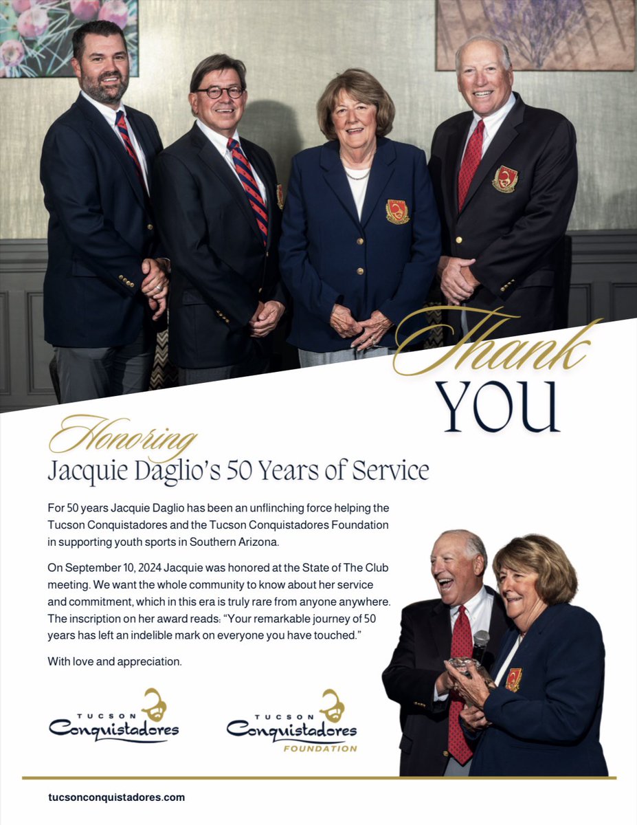 This past month our very own Jacquie Daglio celebrated her 50th anniversary with the organization! As a sign of our appreciation Jacquie was highlighted in this month’s issue of the Tucson Lifestyle. Thank you Jacquie for all you do!