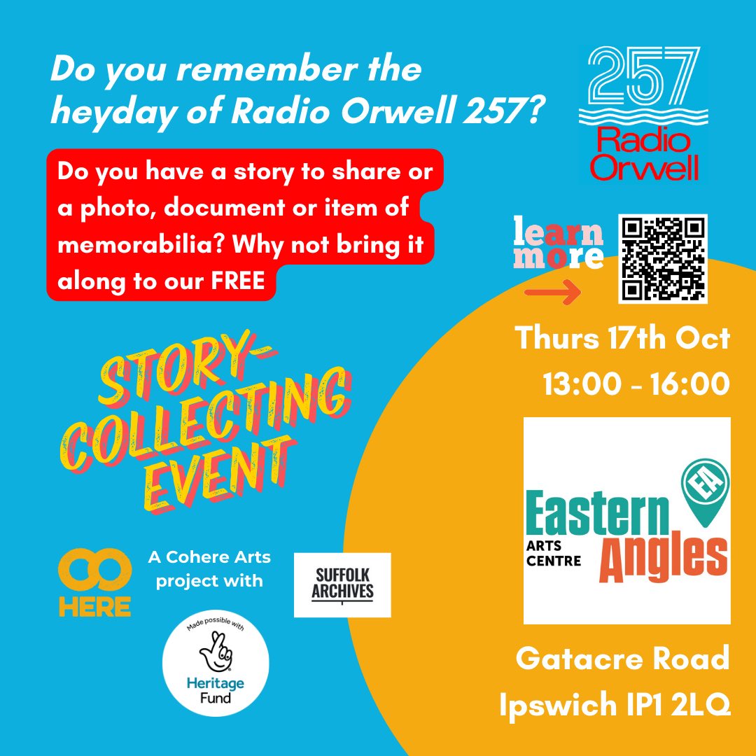 Thanks to the lovely folks who came along to our first story-collecting event today. Looking forward to welcoming more listeners, fans &amp; friends of Ipswich's golden era of #localradio at our next event  Thurs 17th Oct 1-4pm <a href="/easternangles/">Eastern Angles</a> #Ipswich 
Come on down!!!