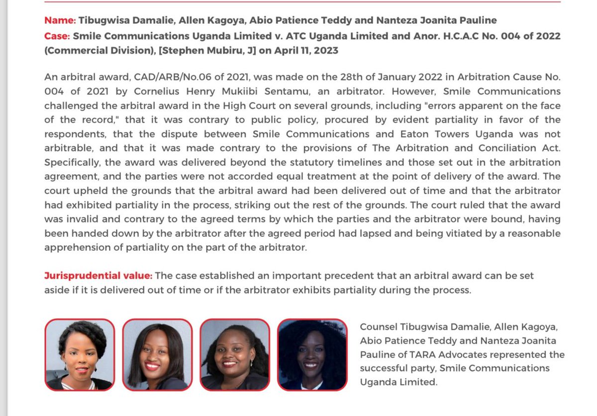 ta_brand's tweet photo. Ladies argued it! Ladies won it!

Smile Communications vs ATC is a sweet song for every Ugandan arbitrator because of its great jurisprudential value.

ONLY Female advocates argued and won it! 

WOLF Magazine 

@dkaggwa @bihoogo @pmpaulmukiibi @RKirunda @IvanOkuda https://t.co/QA3wWxMREB