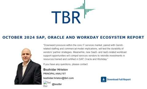 "Simplified sales processes allow back-office ecosystem participants to capture apps modernization opportunities and prepare for #GenAI disruption on mission-critical workload management" <a href="/TBRinc/">TBR</a> <a href="/Oracle/">Oracle</a> <a href="/SAP/">SAP</a> <a href="/Workday/">Workday</a>