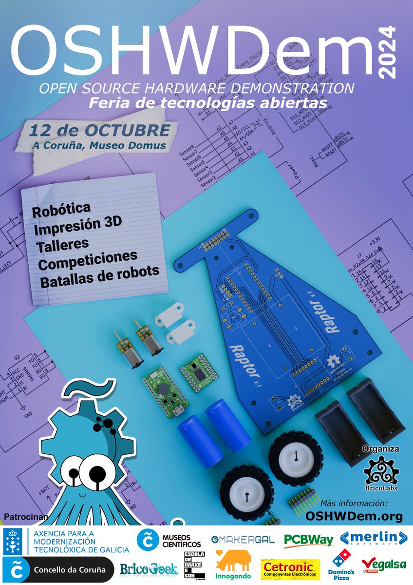 Este sábado A Industriosa estará ven representada na <a href="/OSHWDem/">OSHWDem @ A Coruña</a>, no Domus, na Coruña, se queres coñecer os nosos proxectos DSKY, MiniTLK, MultyRoomRoom, RustyBugA, AI-Branding... e moitos proxectos máis, non o podes perder! oshwdem.org