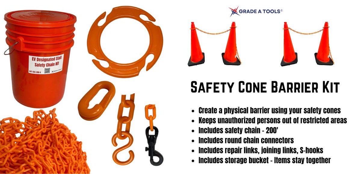 Grade_A_Tools's tweet photo. Stay safe while working on EV repairs with our EV Safety Chain &amp; Cone Kit! It includes cones, caution signs, safety chains, and more to keep your workspace secure. 🚧🔌 #EVSafety #CollisionRepairTools #SafetyFirst

https://t.co/CmbSce9EVl https://t.co/hVYKhg6X5x