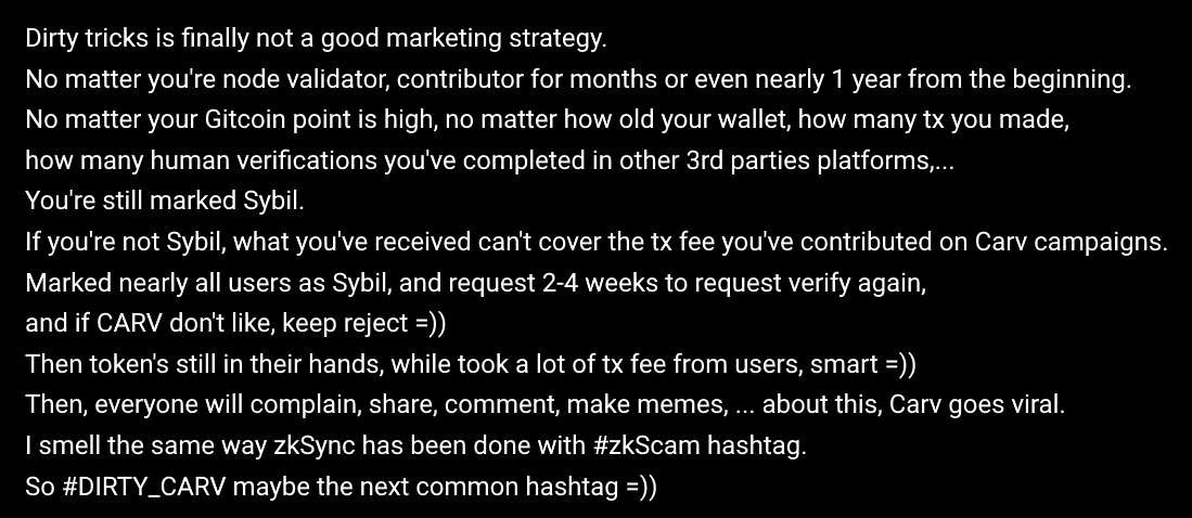 binhtt1357's tweet photo. I've just send the same message in #CARV #CARVProtocol discord, even many people liked this, but they blocked me in silent. Anyone got the reason =))
By the way, do you think #DIRTY_CARV is a good hahtag 😅 https://t.co/EviDh5mz82