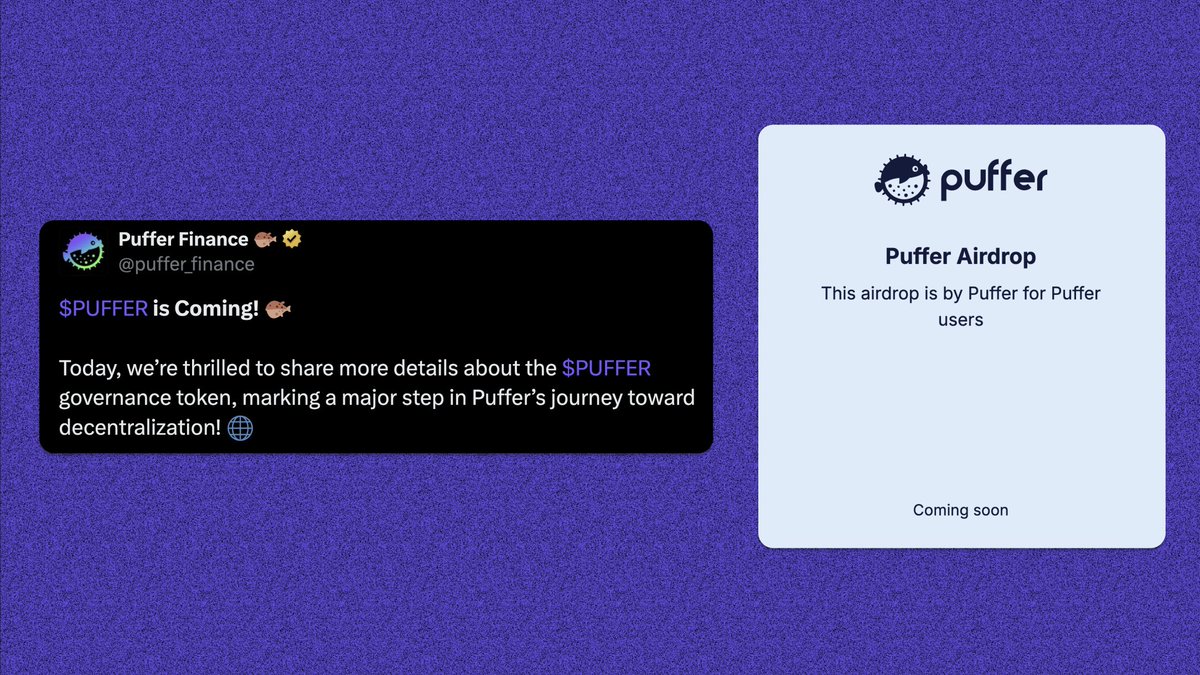 DrakoMeli_eth's tweet photo. 🪂 Puffer Finance 空投: $PUFFER
✅ 领取链接: https://t.co/MkhUQncE4c
• 总供应量: 10亿 $PUFFER
• 初始供应量: 1.023亿 (10.23%)
📌 注意:索赔窗口将于2024年10月14日11点UTC开放,至2025年1月14日11点UTC。
#Puffer #LSD #ETH #Airdrop #ProtocolGuild #puffer_unifi #puffer_finance #BinanceLabs #Lemniscap #FactionVC $pufETH #质押 #空投 #Layer2 #以太坊 #币安 #代币 #模因币 #Web3 #索拉纳 #加密货币 #山寨币
@puffer_finance