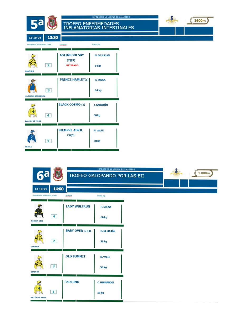 ❗PROGRAMA DEFINITIVO❗
Participantes del día 13/10/24
Gracias a todas las cuadras y jockeys por su apoyo y colaboración 💜