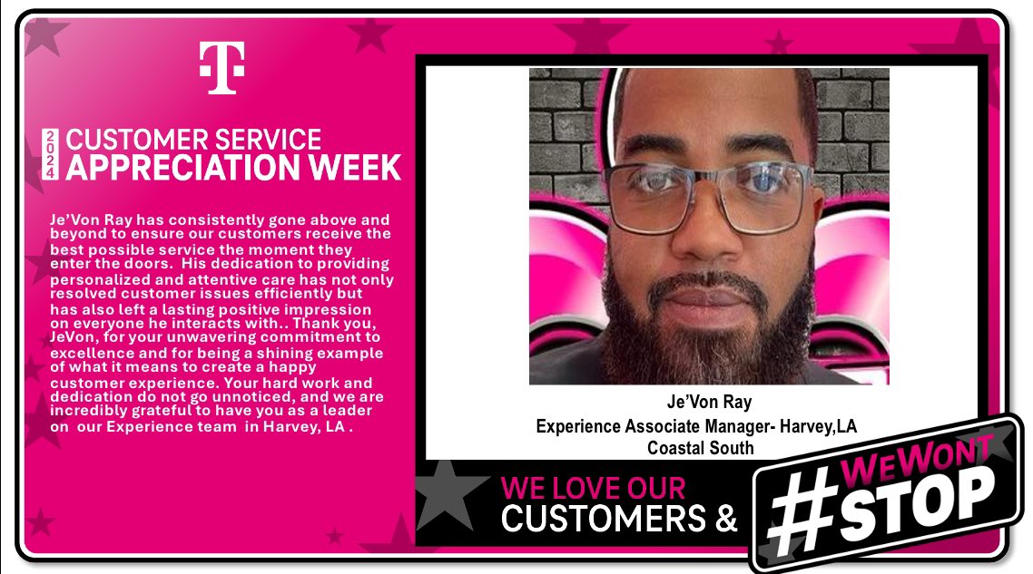 Je’Von <a href="/JevonRay3/">Jevon Ray</a> ,thank you for leading from the front each and every day at our Harvey, LA  Experience store! Your impact is felt and greatly appreciated keep up the amazing work! <a href="/thereal_ERICKA/">Ericka Lambert Lewis</a>