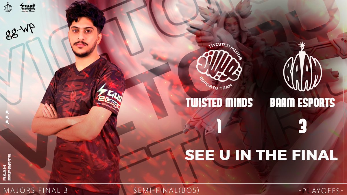 BAAM (@baamesports) on Twitter photo Our boys have done it 👑, we beat <a href="/TwisMinds/">Twisted Minds 🧠</a> with a score of 3-1 and secured our seat in the Grand finals💥💥💥
#BamBamBam
#SELLOL
#الدوري_السعودي_للرياضات_الإلكترونية Our boys have done it 👑, we beat <a href="/TwisMinds/">Twisted Minds 🧠</a> with a score of 3-1 and secured our seat in the Grand finals💥💥💥
#BamBamBam
#SELLOL
#الدوري_السعودي_للرياضات_الإلكترونية