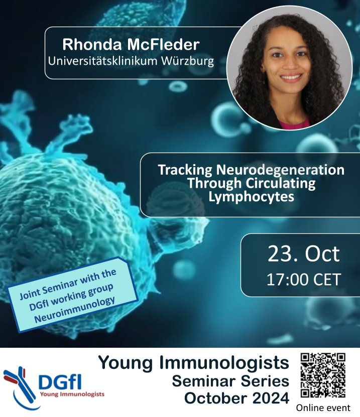 DGFI Young Immunologists (@yi_dgfi) on Twitter photo 📢 Registration open for the next <a href="/YI_dgfi/">DGFI Young Immunologists</a> virtual seminar featuring Prof. Rhonda McFleder from <a href="/Uniklinikum_Wue/">Universitätsklinikum Würzburg</a> on tracking neurodegeneration through circulating lymphocytes. When? On 23 Oct at 17:00 CET.
Register at docs.google.com/forms/d/e/1FAI… 📢 Registration open for the next <a href="/YI_dgfi/">DGFI Young Immunologists</a> virtual seminar featuring Prof. Rhonda McFleder from <a href="/Uniklinikum_Wue/">Universitätsklinikum Würzburg</a> on tracking neurodegeneration through circulating lymphocytes. When? On 23 Oct at 17:00 CET.
Register at docs.google.com/forms/d/e/1FAI…