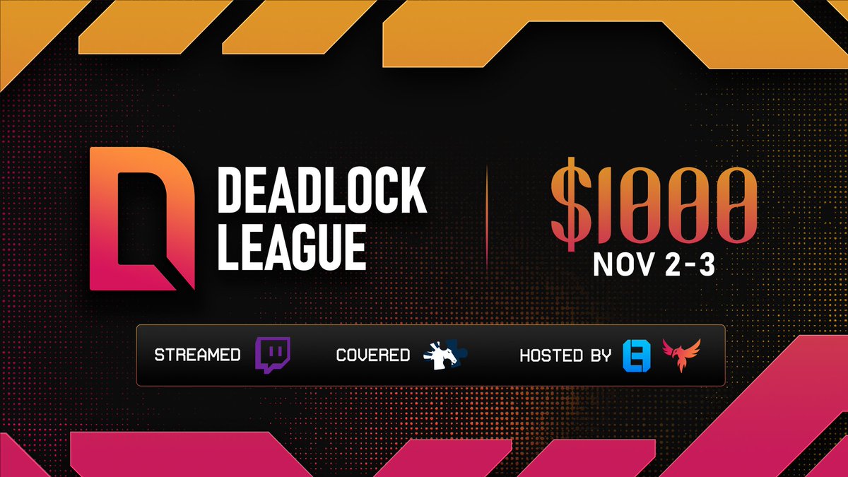 tenaxgg's tweet photo. 🚨 THE DEADLOCK LEAGUE 🚨

We are building a NEW scene alongside @LazerrFreeks8

Welcome to @DeadlockLeague

Dates: Nov. 2nd and 3rd 3:00pm EST
Prize pool: $1000 (1st-$700 2nd-$300)
Entry Fee: $40
Teams: 16
Region: North America 🇺🇸
Streamed &amp; Covered: Liquipedia and Twitch https://t.co/715olaUcVk