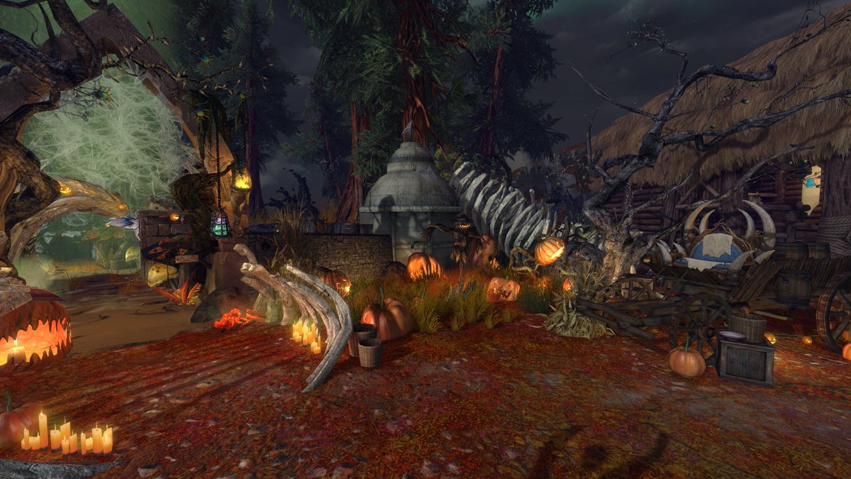 OcaCoic's tweet photo. 🚂💀 The train has returned! It passed through the spirit world and is pulling into my Homestead this Halloween in #GuildWars2! Ghostly whispers, eerie lights, and spine-chilling secrets and a jumping puzzle await... Hop on if you dare! 🎃👻 #GW2 #Halloween #MMORPG #arenanet https://t.co/n49I55MoYt