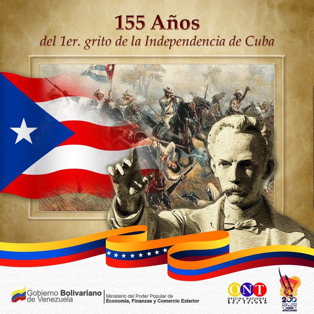 El pueblo cubano repicó hace 155 años la campana de La Demajagua como símbolo de su independencia. Hoy honramos a quienes dieron su vida por la libertad ante el yugo español. #Cuba #Venezuela
