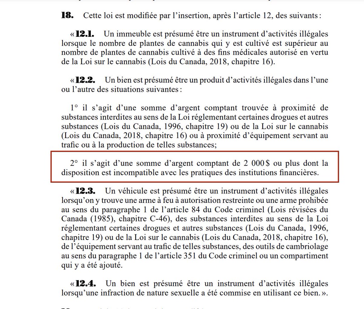 If you’re in Quebec and have $2000 in cash on your person, you’re basically presumed to be a criminal. You’ll need to have some papers on you to prove otherwise.

Hey remember when we had an awesome country called Canada?

publicationsduquebec.gouv.qc.ca/fileadmin/Fich…

<a href="/BossyPhilip/">Philip Bossy</a> for the heads up.