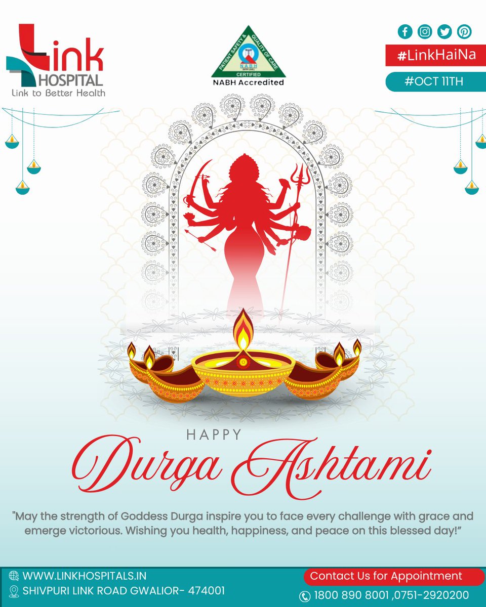 LinkHospital's tweet photo. "On this auspicious occasion of Ashtami Poojan, we at Link Hospital come together to celebrate the union of faith and healing. 'Where there is faith, health begins.' " 🙏✨"
.
.
.
#AshtamiPoojan #FaithAndHealing #LinkHospital #HealthAndWellness #JoyAndPeace #CommunityCare https://t.co/c44CeiU2ZP