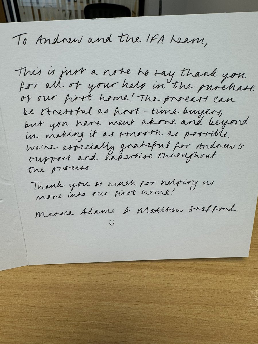 AdvancedIFA's tweet image. Great to open the post to two lovely Thank You cards. One for Andrew for guiding 1st time buyers through to the purchase of their new home. Secondly Sandra for helping a family with their Estate Planning concerns. ⭐️⭐️⭐️⭐️⭐️