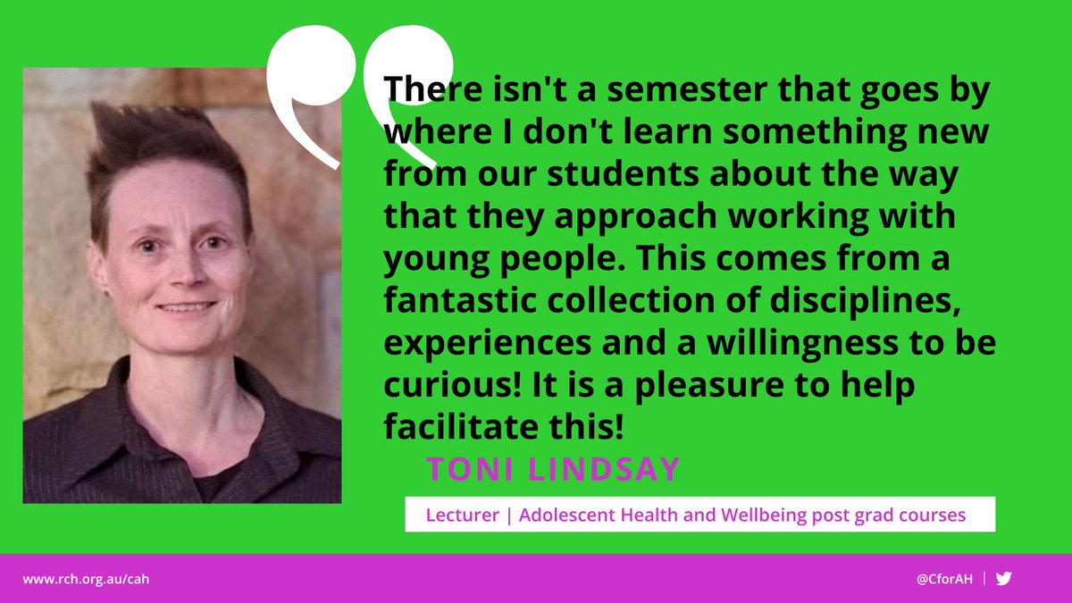 CforAH's tweet photo. Lecturer Toni Lindsay reflecting on #IAHW2024 and what it means to teach in the #AdolescentHealth &amp; Wellbeing post graduate courses at @UniMelbMDHS / CAH.

Learn more about our post grad courses here ➡️  https://t.co/N3F7ow9FEP https://t.co/xkFHwa662q