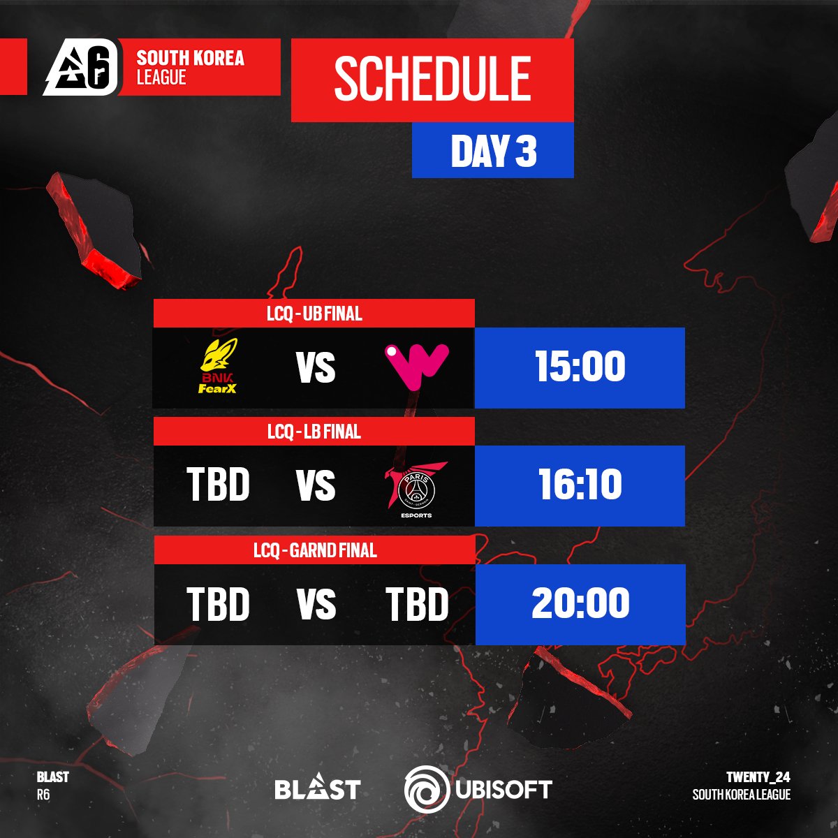 rainbow6kr's tweet photo. [Last Chance Qualifier]

Last Chance Qualifier의 3일차 경기가 오늘 오후 3시부터 시작됩니다

과연 남은 세 팀 중 BLAST R6 Major Montreal 2024로 떠나게 될 팀은 어디가 될까요?

📢10/11 오후 3시부터 유튜브, 치지직, 아프리카 채널에서 함께해주세요!😆 https://t.co/KCvhFk6KCz