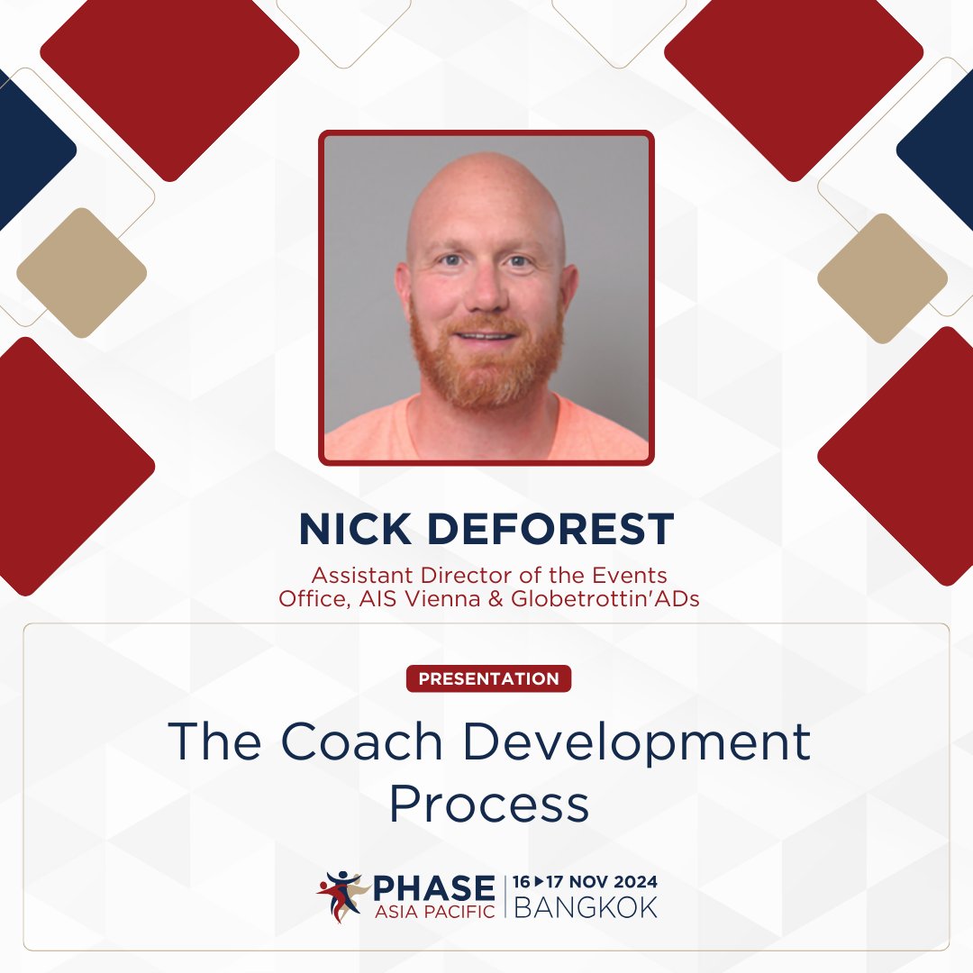 PHASE Asia Pacific is coming soon! Join us this November and catch Nick DeForest <a href="/Nick_GTADs/">Nick DeForest</a> with his session on "The Coach Development Process" zurl.co/DATb at <a href="/NISTSchool/">NIST Int. School</a> #PHASEAsiaPacific #PHASE #Bangkok #November2024 #AthleticsLeadership #AthleticDirector