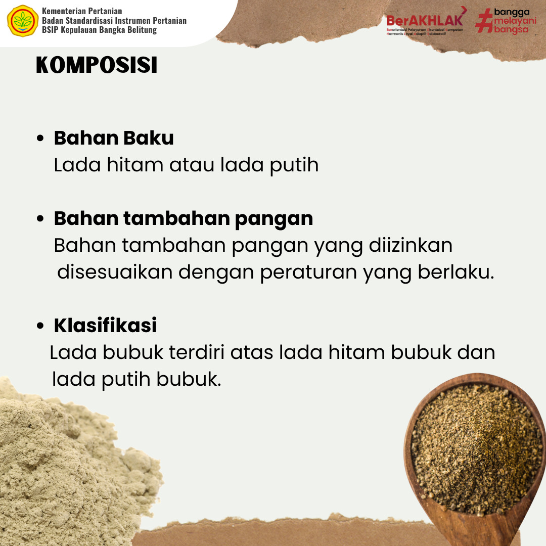 brmpbabel's tweet photo. #SIPren yuk mengenal SNI 8433:2018 tentang Lada Bubuk pada infografis berikut. Jangan lupa disimak ya #SIPren! https://t.co/H8ri9x8czA