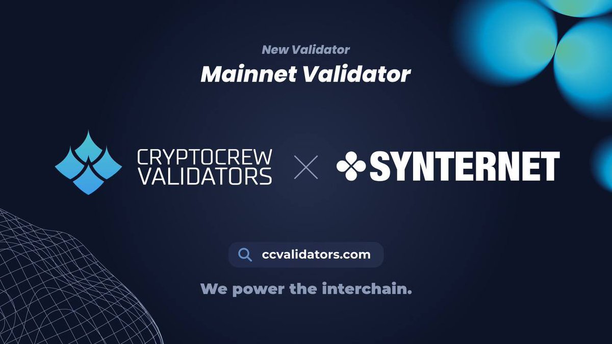 ERC20_News's tweet photo. 📣 @Crypto_crew is very happy to announce their new mainnet validator for @synternet_com

🔗 Synternet's novel Data Layer will help broaden access to Web3 data, connecting those who provide it with those who need it. 

🔽DETAILS:

https://t.co/WGqiekvYmj

#ERC20NEWS https://t.co/L6pSk0iYIk