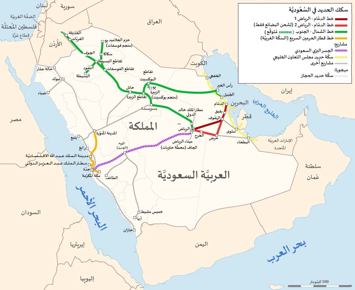 IAbduIazizI's tweet photo. السعودية ستبدأ العمل على مشروع قطار الجسر البري الذي يربط الرياض بمدينة جدة بداية 2025

- تكلفة المشروع المبدئية 7 مليار دولار
- بطول 1500 كم 🚆 
- يحتوي على 6 خطوط
- يمر بـ 7 مراكز لوجستية

صحيفة MEED العالمية تقول الآن في مراحل الإغلاق للدراسات المالية وتمويل المشروع. https://t.co/c1y97byTfg