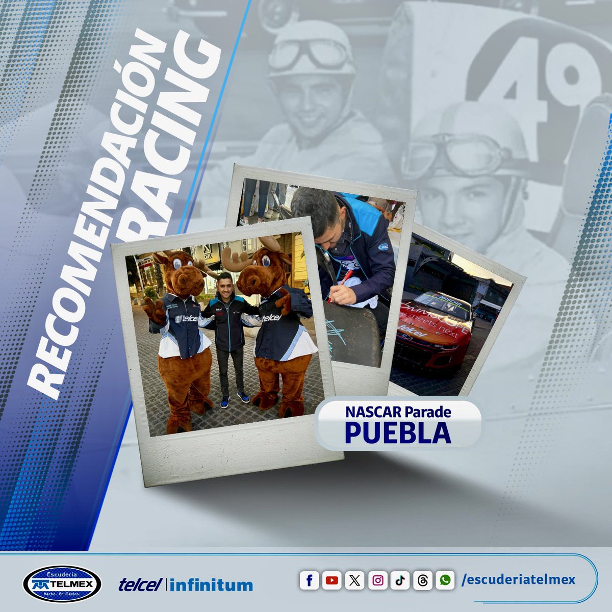 escuderiatelmex's tweet photo. #RecomendaciónRacing ¡Este viernes nos vemos en el #NASCARParade de @NASCARMex! 🚗💨
📆 11 de octubre 2024
📍 Av. Juárez / Puebla
⏰ 12:00 horas / mediodía
#AMáximaVelocidad https://t.co/PRxOkWSGi3