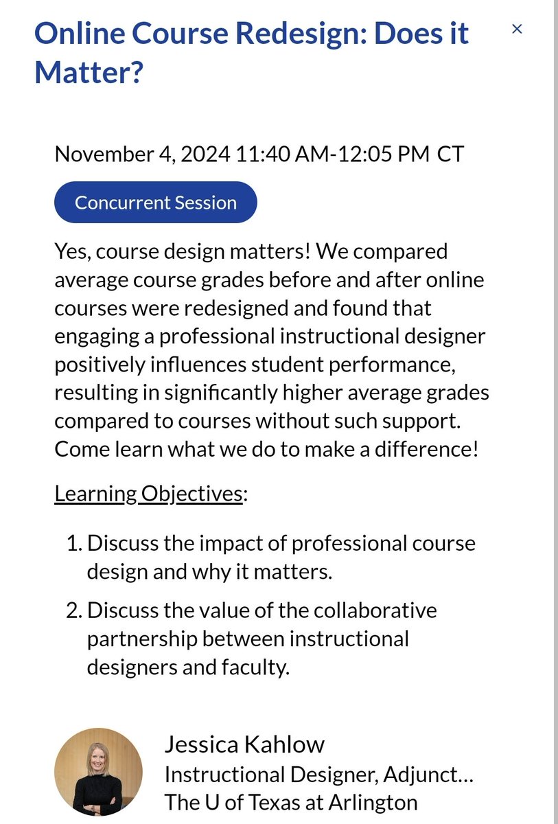 Dr. Jess Kahlow (@call_me_dr_jk) on Twitter photo I’ll be attending (and presenting) at QM Connect in November! I’m excited to meet people and talk about quality online course design. Plus, there’s an entire day dedicated to AI in online learning (where I'm be doing a lightning talk⚡)!
<a href="/QMProgram/">Quality Matters</a> #QMconnect I’ll be attending (and presenting) at QM Connect in November! I’m excited to meet people and talk about quality online course design. Plus, there’s an entire day dedicated to AI in online learning (where I'm be doing a lightning talk⚡)!
<a href="/QMProgram/">Quality Matters</a> #QMconnect