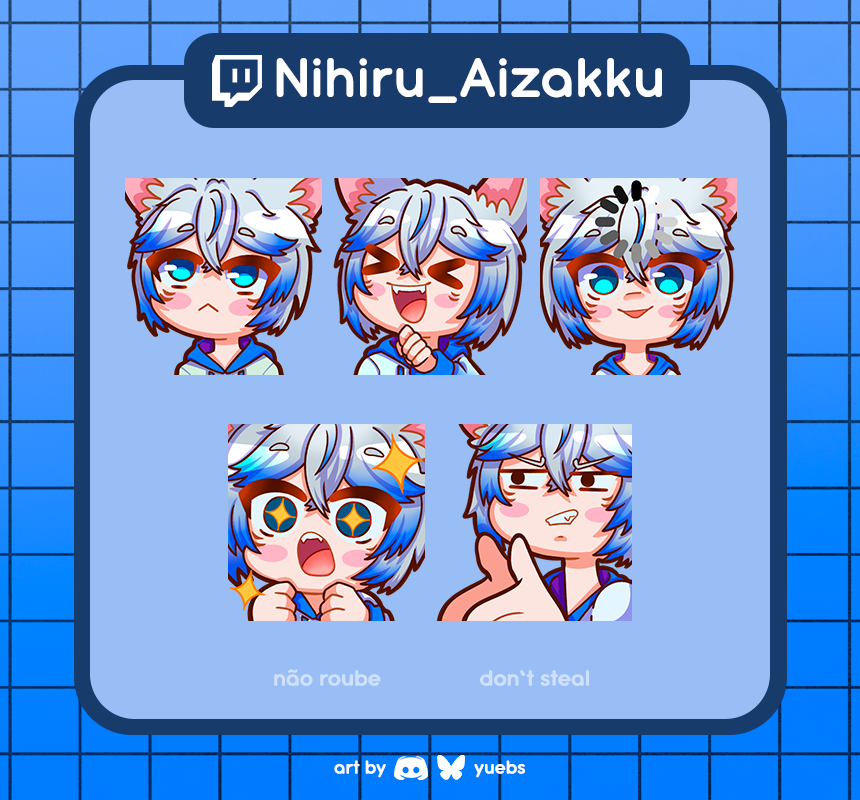 yuyuebs's tweet photo. Comissão para @nihiru_aizakku!

Obrigada pela confiança, aproveite os emotes💙

Peça você tbm e ajude uma pessoinha com os custos de um intercâmbio, só chamar na dm ou discord (yuebs)✨  

Mais infos: https://t.co/puKtLQU1hf

#emotes #twitchemotes #comissao #art #vtuber #vtuberbr https://t.co/YBlANeRCaQ