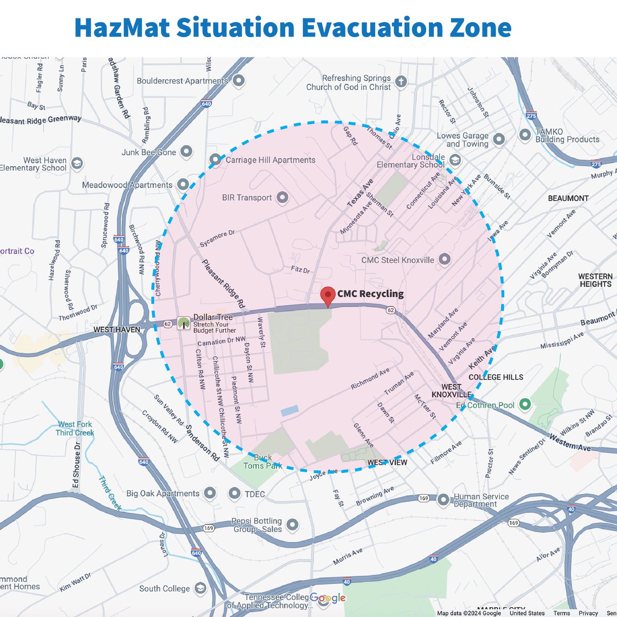 CityKnoxvilleTN's tweet photo. Important info about the evacuations off Western Ave.

-The discovery of potential explosives led to evacuations

-A shelter is set up at the Jacob Building 

-KAT and AMR assisting with transport

-Call 865-215-4010 for assistance 

-This could be an overnight/longer evacuation https://t.co/MXLXX8UIRT