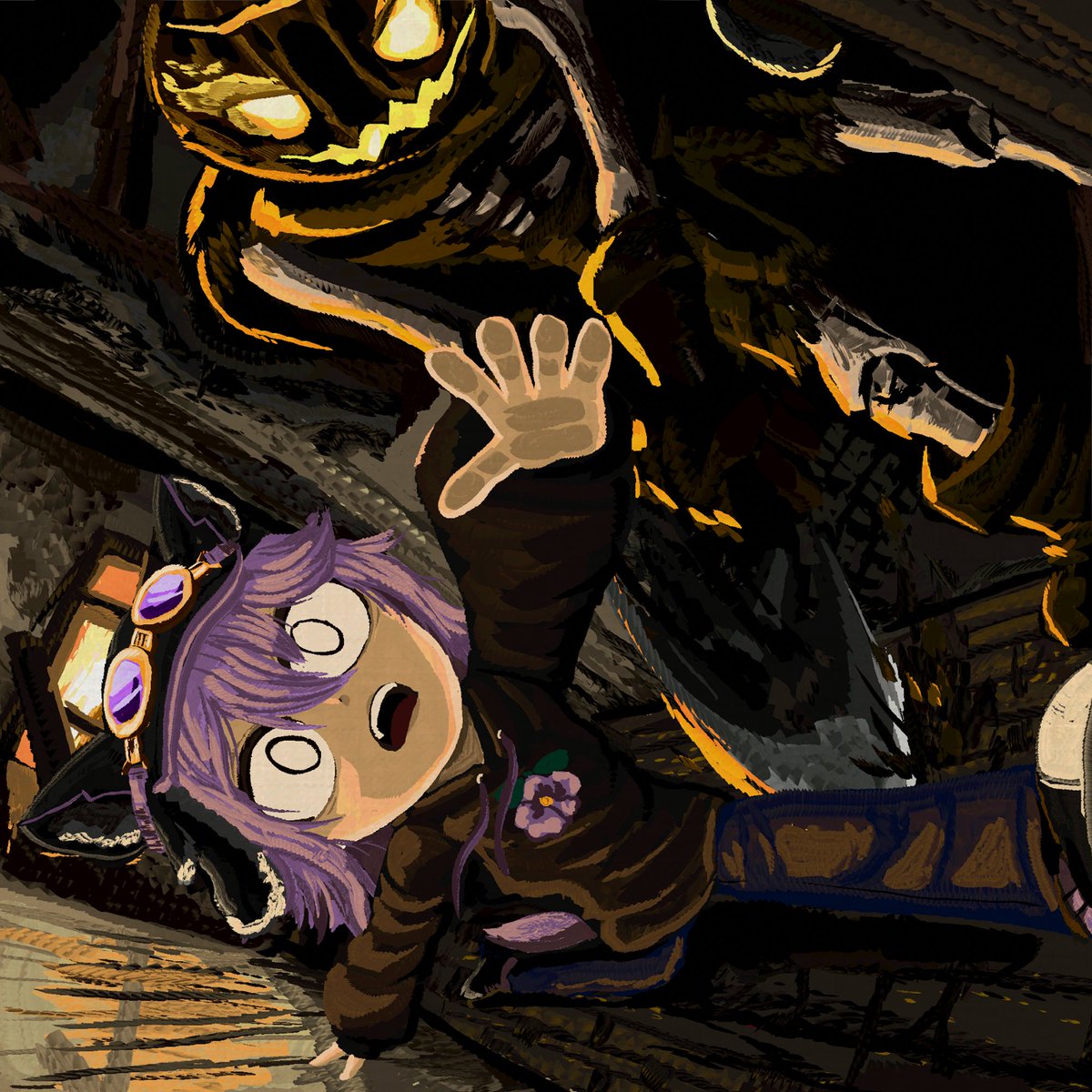 DullDummy's tweet image. Inkyween Day 10
Headless Horseless Horseman from TF2
Painting of @VioletVR_ 

This word was very VERY specific!
Tho end result was pretty good! Had a lot of fun painting this one! The orange dim lighting was inspired by the Texas chainsaw masacre! &amp;lt;3
#vrchat #art #painting…