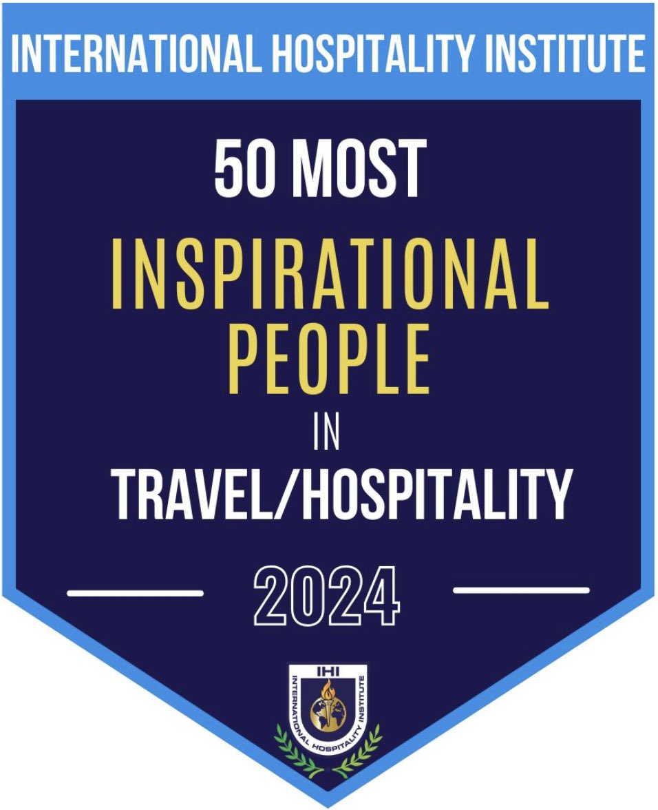 I’m humbled to be named one of the "50 Most Inspirational People in Travel/Hospitality” by the International Hospitality Institute for 2024.

Sincere appreciation to IHI, Global Hospitality Magazine. Congrats to all the honorees! ✨

#hospitality #travel #tourism #leadership