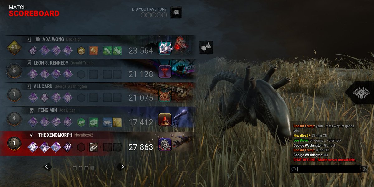 TNovarex's tweet photo. Dude I just had the WERIDEST Dbd game and I didn't even KNOW XD 
#DeadbyDaylight Btw, algorithm please notice me senpai 😇 https://t.co/uOJVtInwIt