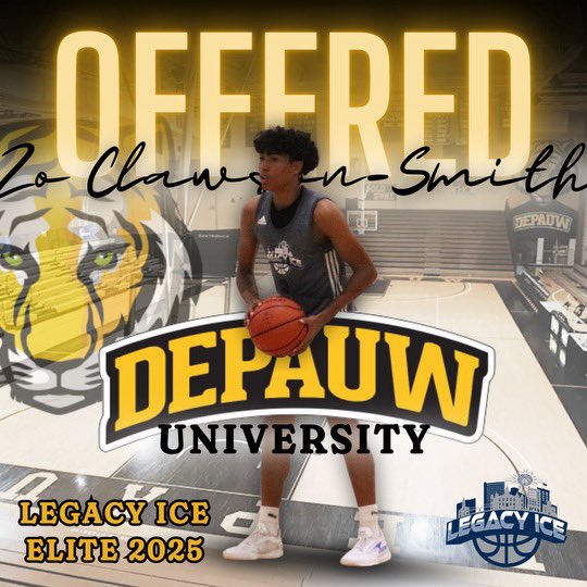 Legacy Courts- Boys and Girls AAU⛹️♂️⛹🏼♀️ (@legacycourts) on Twitter photo 🎉 Legacy Ice Elite 2025 PG, Zo Clawson-Smith, just received an offer from Depauw University! 🏀
Keep grinding and create your LEGACY‼️
<a href="/LegacyIceElite/">Legacy Ice Elite</a>
<a href="/CoachLoechle/">Coach Isaac Loechle</a>
<a href="/showtime_zo_/">Alonzo Clawson-Smith</a>
<a href="/loydDPUcoach/">Rusty Loyd</a>
<a href="/ObinnaAgomo/">Coach Obi ™️</a>
<a href="/DaltonDietrich7/">Dalton</a> 🎉 Legacy Ice Elite 2025 PG, Zo Clawson-Smith, just received an offer from Depauw University! 🏀
Keep grinding and create your LEGACY‼️
<a href="/LegacyIceElite/">Legacy Ice Elite</a>
<a href="/CoachLoechle/">Coach Isaac Loechle</a>
<a href="/showtime_zo_/">Alonzo Clawson-Smith</a>
<a href="/loydDPUcoach/">Rusty Loyd</a>
<a href="/ObinnaAgomo/">Coach Obi ™️</a>
<a href="/DaltonDietrich7/">Dalton</a>