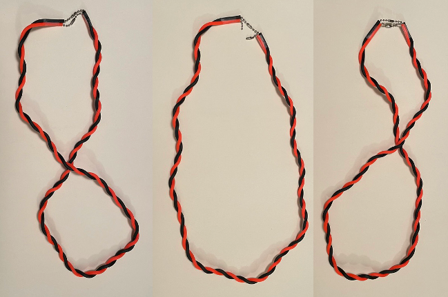 Supercoiling toys for students in my grad class.
Parts from Amazon - 2 rolls of 4mm tubing for jewelry (2mm hole) and a package of old-style bead key chains, chopped up, to provide breakable backbone bonds that swivel.