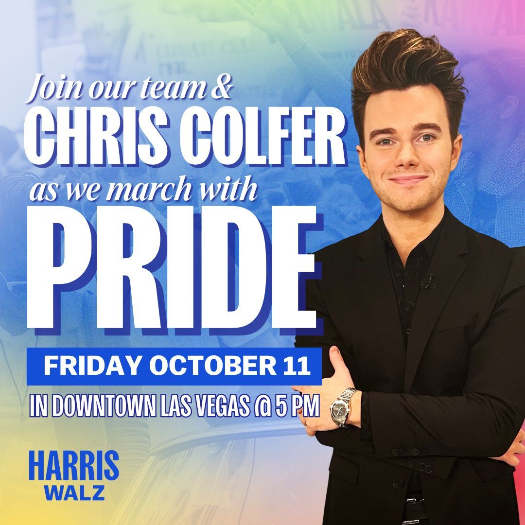 Join our campaign and our special guest, award-winning actor and bestselling author, <a href="/chriscolfer/">Chris Colfer</a> as we march with PRIDE in Downtown Las Vegas!

We are ready to march with pride alongside our vibrant community and make it clear that we are not going back!

Join us!