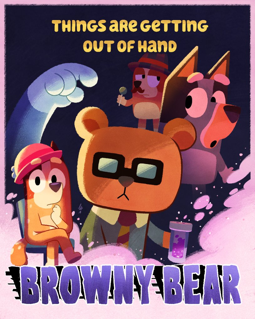 Film Noir Parody Poster inspired by a classic for my favourite #Bluey minisode "Browny Bear." I loved caricaturing the lighting in this one.