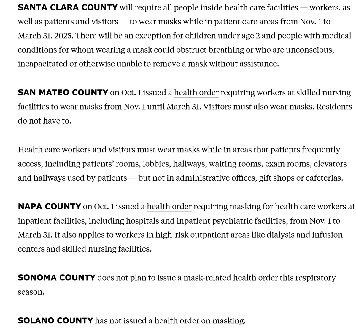 CyFi10's tweet photo. NEW:
Effective November 1, mask mandates take effect in healthcare facilities in the CA bay area