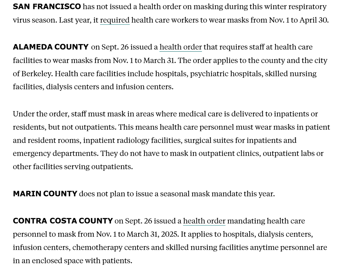 CyFi10's tweet photo. NEW:
Effective November 1, mask mandates take effect in healthcare facilities in the CA bay area