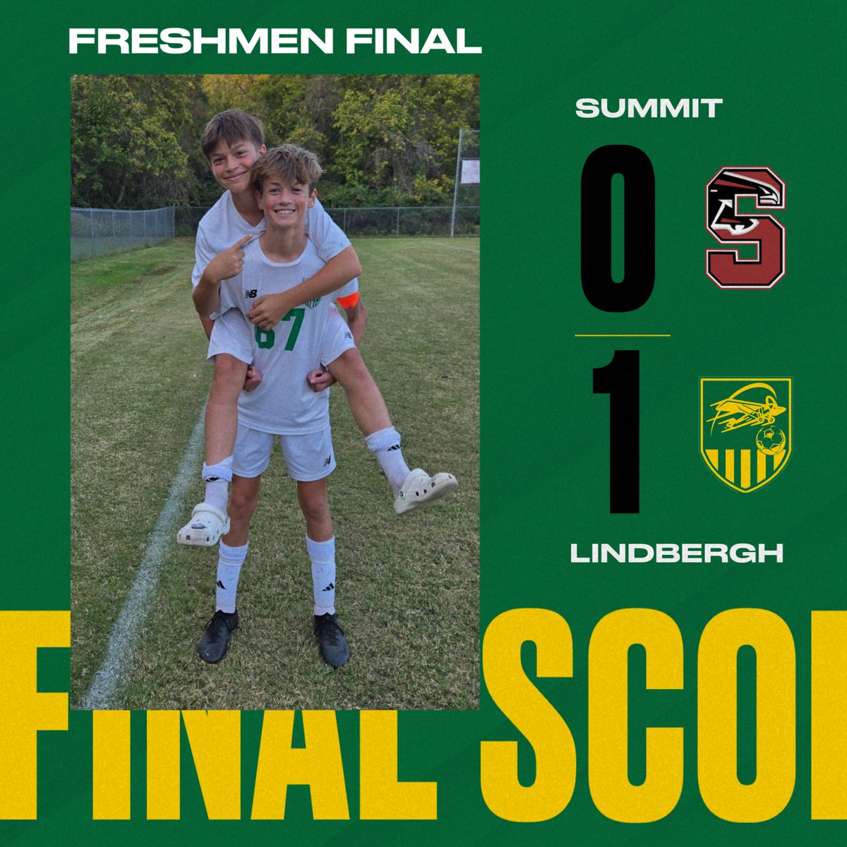 Freshmen pick up a road win over Summit! Goal scored by Mason Burns assisted by Gage Migneco. Shutout for Sam Collora and the defense!