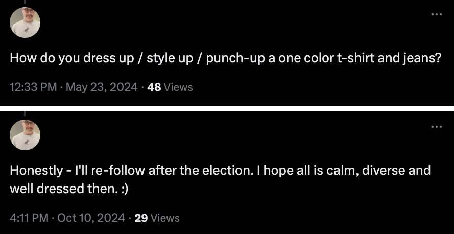 I get a lot of requests to "stick to fashion." IMO, clothing is a kind of social language and you can't understand how to dress better unless you consider the social, cultural, and even political dimension of clothes. 🧵