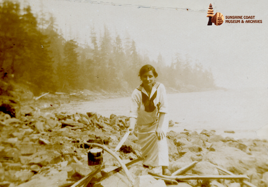 There's a long weekend coming up, what are your plans?☀️🏊🏽🔥Here we have Kathleen Dyke preparing tea over a fire on the beach,  Gibsons-area circa 1918. See you on the beach, and hopefully, down at the museum!