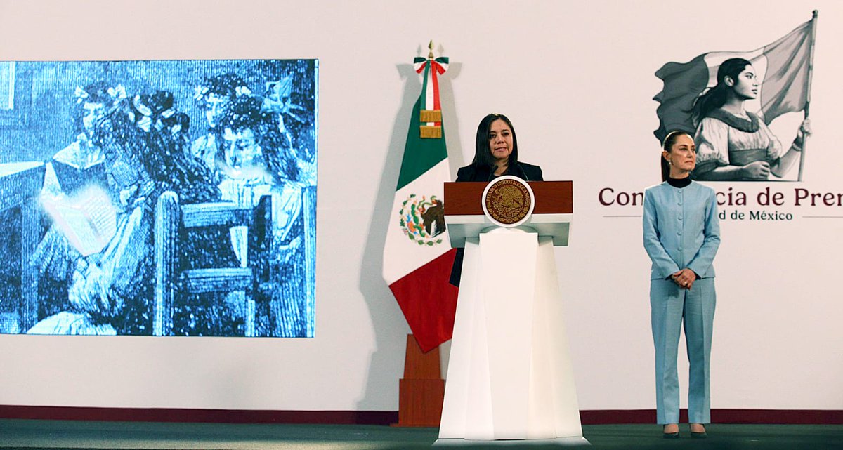 SEP_mx's tweet photo. #SEPInforma🗞️

Durante su participación en la sección #MujeresEnLaHistoria, como parte de la #MañaneraDelPueblo, encabezada por la presidenta de México @Claudiashein, la subsecretaria de Educación Básica, Noemí Juárez, destacó la importancia de las mujeres en el Sistema Educativo Nacional y presentó una semblanza de la maestra Rita Cetina Gutiérrez, quien es la imagen de la Beca Universal para estudiantes de #EducaciónBásica. 👩🏻‍🏫👧🏻🏫

🔗 Conoce más: https://t.co/0uaCUYBqQu