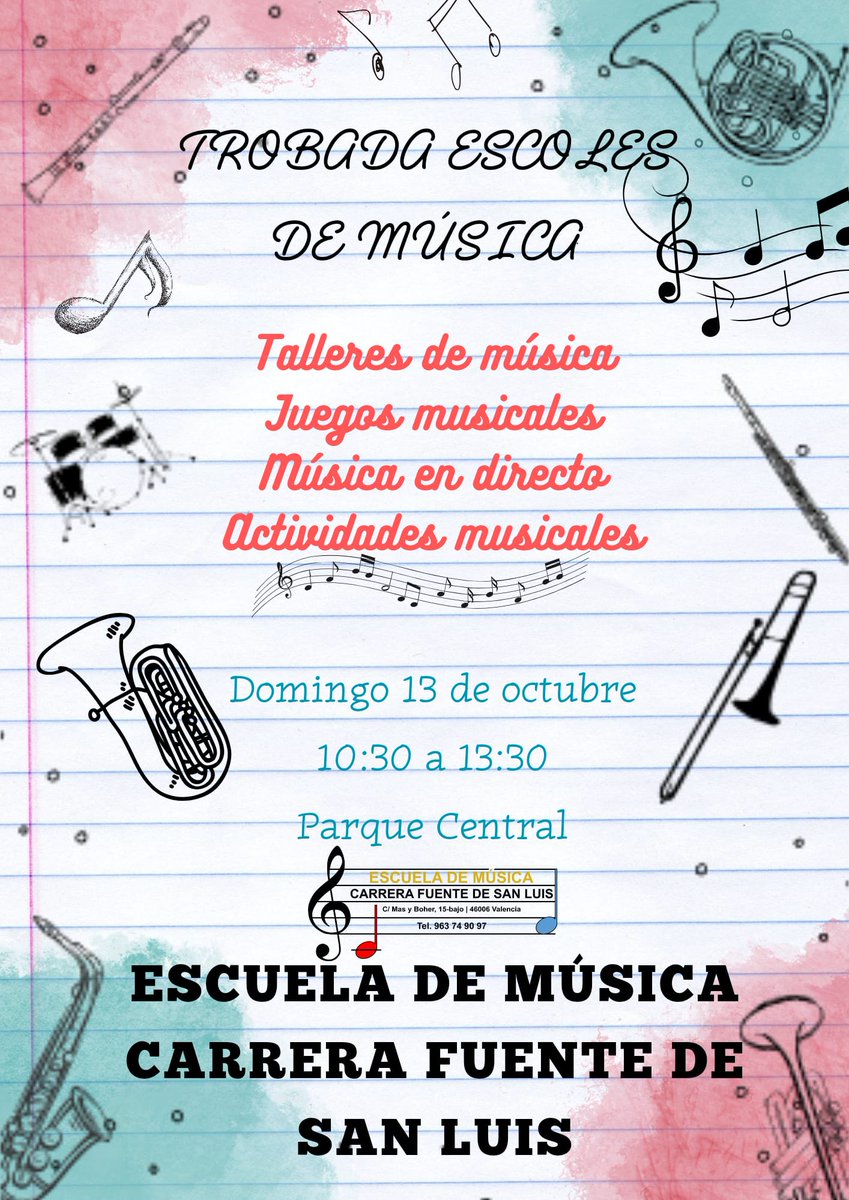 ¡El domingo viene cargado de actos! El próximo 13 de octubre, de 10:30 a 13:30, nuestra Escuela de Música participará en el encuentro que se celebrará en el Parque Central de Valencia. ¡Os esperamos! <a href="/CESociedadesM/">CESM</a> <a href="/FSMCV/">FSMCV</a> <a href="/cosomuval/">La Coordinadora</a> <a href="/AjuntamentVLC/">Ajuntament València</a>