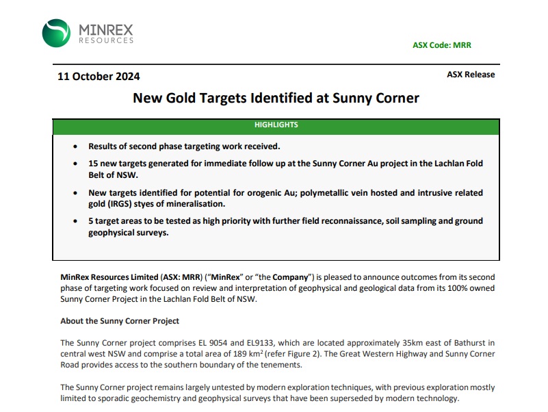 MinRexResources's tweet photo. 🚨 MinRex Resources identifies 15 new gold targets at Sunny Corner, NSW! 5 high-priority areas for immediate follow-up. Exciting potential for orogenic &amp; IRGS-style mineralisation! 🌟 #GoldExploration #Mining #ASX #MinRexResources $MRZ

Read more:
https://t.co/bkyIRuDG70 https://t.co/8hzmaxQx3u