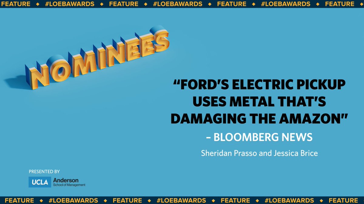 “Ford’s Electric Pickup Uses Metal That’s Damaging the Amazon”

FROM: <a href="/business/">Bloomberg</a>

BY: <a href="/SheridanAsia/">Sheridan Prasso</a> &amp; <a href="/JessicaVBrice/">Jessica Brice</a>
#LoebAwards