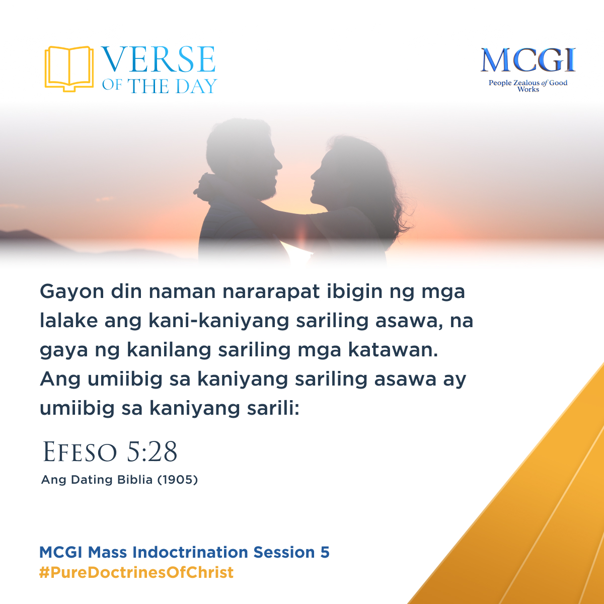 AngDatingDaanTV's tweet photo. MCGI Mass Indoctrination Session 5
Verse of the Day:

So ought men to love their wives as their own bodies. He that loveth his wife loveth himself.

(Eph. 5:28, KJV)

The Why of Praying
#PureDoctrinesOfChrist https://t.co/4ZcwnCY8Ge
