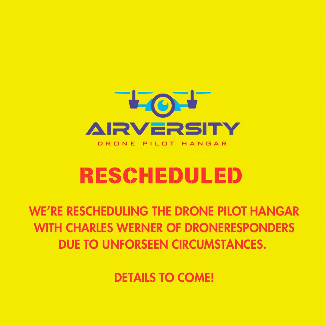 We are rescheduling the Drone Pilot Hangar with Charles Werner of <a href="/droneresponders/">DRONERESPONDERS</a> due to unforeseen circumstances! Stay tuned! 

🧑‍🚒 👮🏼 #firstresponders #firefighters #lawenforcement #publicsafety
