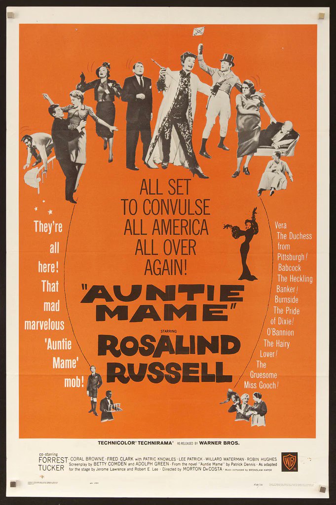 TCMComingUp's tweet photo. #ComingUpOnTCM 

AUNTIE MAME (1958) Rosalind Russell, Forrest Tucker, Coral Browne
Dir.: Mervyn LeRoy 5:00 PM PT  

An eccentric heiress raises her nephew to be a free spirit.  

2h 23m | Comedy | TV-G  

#TCM #TCMParty #PatrickDennis https://t.co/GY2PWEniKO