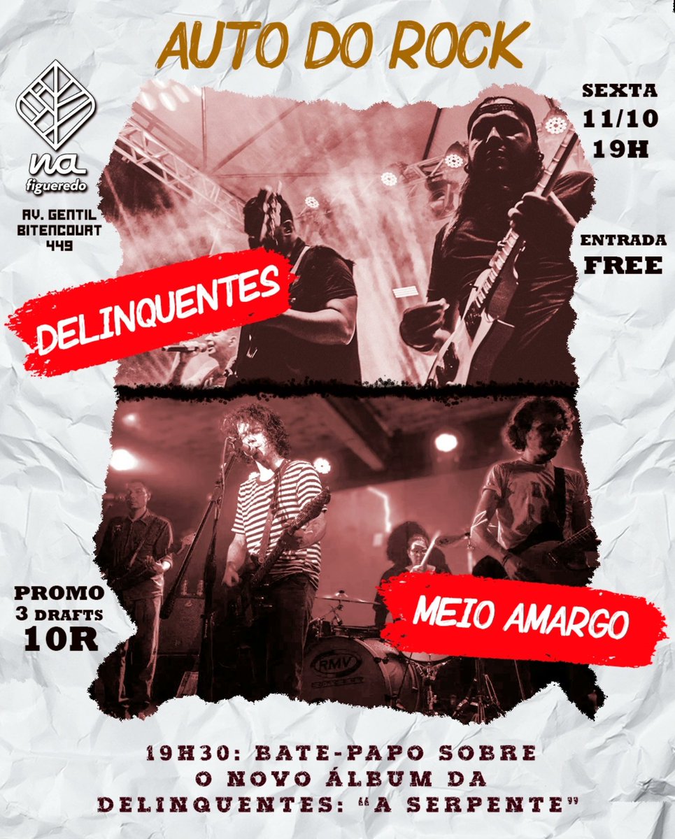 delinquenteshc's tweet photo. Amanhã tem show. E de GRAÇA. + Meio Amargo + bate-papo sobre o mais novo álbum: A Serpente @na_figueredo / 19:30H https://t.co/SVxC8V8qQE