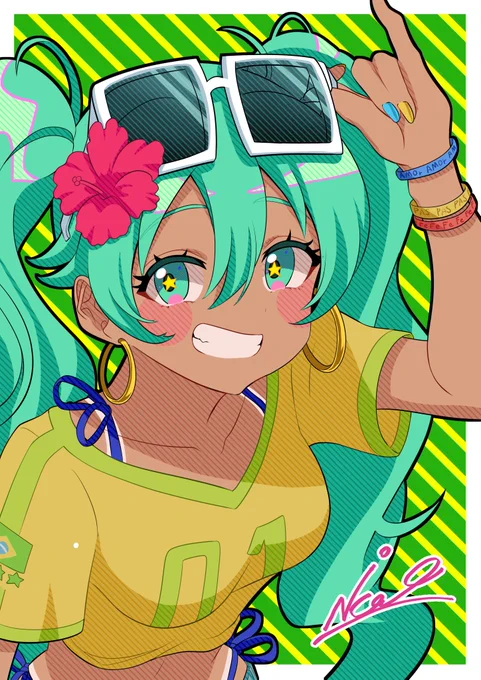 ブラジルミクちゃん描かせていただきました#初音ミクイラスト 