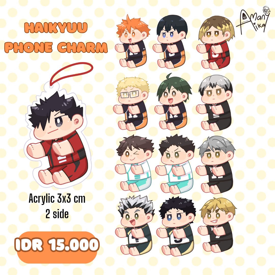 amanyaika01's tweet photo. Hello haikyuu fans! Finally Aika open for phonecharm. Don't think too much just order them! 🤭 Limited loh segera pick them so it can be with you always!
Order here!! https://t.co/0vTd85QtkY
Pls like and Rt 💙🪽
#Haikyuu #haikyuumerch #hqmerch #phonecharm https://t.co/G44YWOh5HU